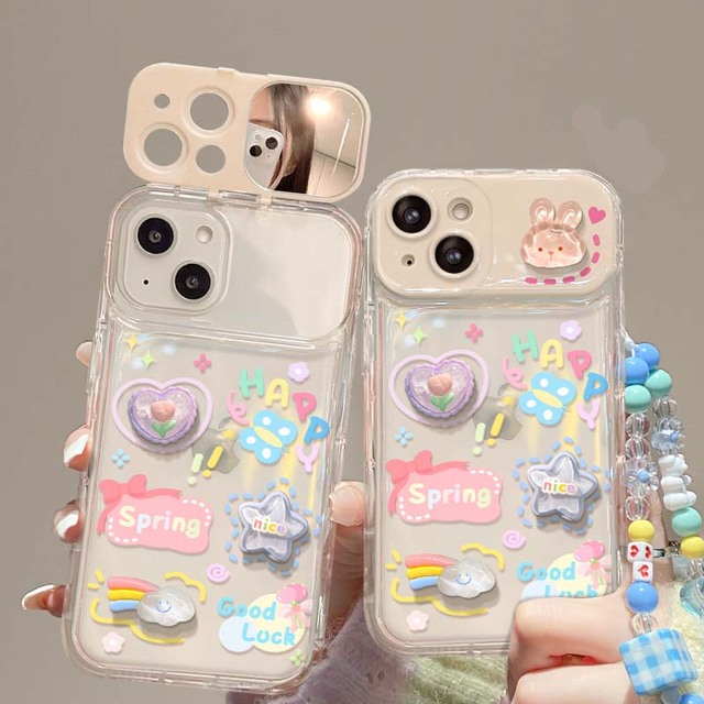 Creative Flower Clouds Stars Rabbit Wrist Strap TPU Mobile Phone Cover Case for Iphone 17 8 X Xr XS 11 12 13 14 15 16 Pro Max