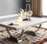 Tarot — table café de luxe avec cadre en acier inoxydable, meubles de maison, meubles de salon, carrés en marbre blanc, vente en gros