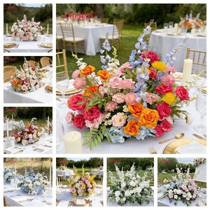 TW018 Centre de table personnalisé pour allée, arrangement de centre de table orange et rose vif, guirlande de plantes et verdure, <span class=keywords><strong>fleurs</strong></span> sauvages - Product Image 6