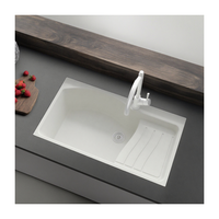 Évier de cuisine moderne à cuve unique, rectangulaire profond, en résine, poli, avec égouttoir, fait main, facile à nettoyer, design unique - Vente chaude