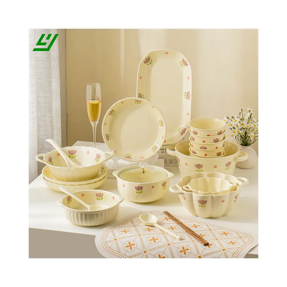YIHEYI Wholesales ceramic tableware set stacked mug porcelain household kid children table set customization