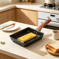 Wajan Tamagoyaki Jepang Persegi Granit Anti Lengket, Wajan Omelet Dasar Rata, Wajan Penggorengan Telur untuk Memasak di Dapur Rumah Tangga
