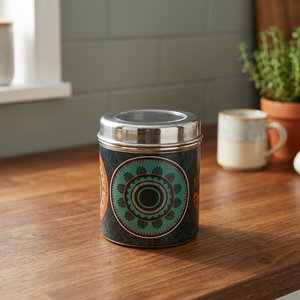 Boîte à épices ronde en acier inoxydable avec couvercle, design bohème imprimé, capacité 1-3L, boîte de conservation alimentaire - Product Image 2