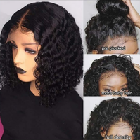 Afro-Curly 180% Densité Remy Cheveux Humains Perruque Délié Naturel Dentelle Suisse Style Droit Court Brun Bob Noir Femmes En Gros