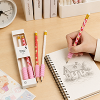Lot de 3 crayons en graphite HB mignons à motif de dessin animé avec gomme intégrée, prise en main facile, pour enfants, étudiants, fournitures scolaires, papeterie d'écriture
