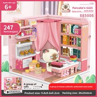Blocs de construction Cat Room, plus de 200 pièces, modèle de scène de maison miniature, cadeau DIY pour fille, à partir de 7 ans