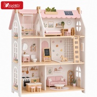 Maison de poupée en bois de style nordique avec mobilier complet, maison pour chiot, escalier, figurines de famille, jouet de jeu d'imitation pour enfants W06A773
