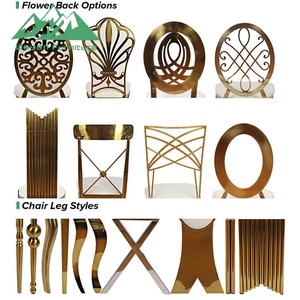 Chaise de mariage Wayon en acier inoxydable doré de luxe, dossier ovale, détail en pompon, surpiqûres en forme de soleil - Product Image 3