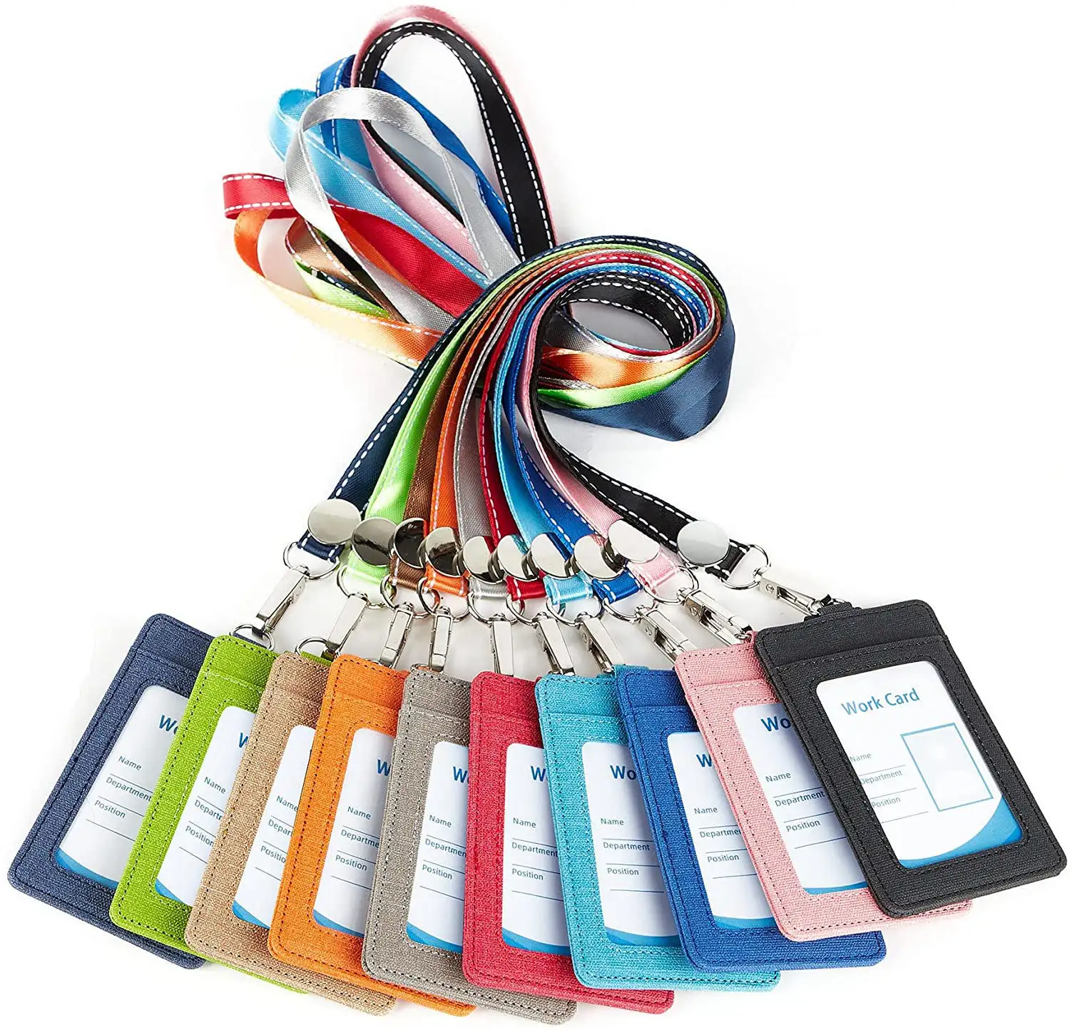 Wholesale Faux Leather Vertical Badge Holder Lanyard ID Card Holder Case with 1 ID Window for School Office