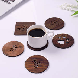 Sous-verres en bois <span class=keywords><strong>de</strong></span> noyer noir ronds et carrés, ajourés, à motifs <span class=keywords><strong>de</strong></span> dessins animés, durables, pour tasses à thé et café, et <span class=keywords><strong>dessous</strong></span> <span class=keywords><strong>de</strong></span> <span class=keywords><strong>plat</strong></span> - Product Image 2