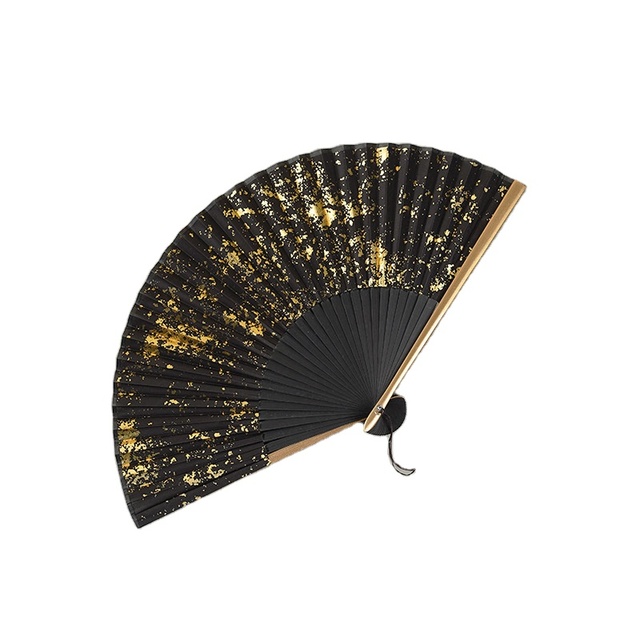 Chinese Folding Bamboo Silk Hand Fans with Sprinkling Gold Small Handheld Foldable Fan for Decoration Wedding