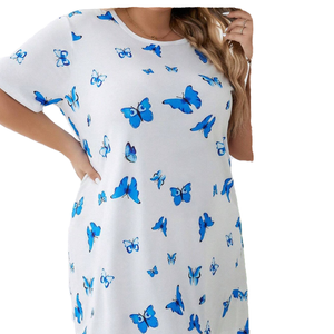 Pyjama pour femmes, robe de nuit respirante à manches courtes, tissu tricoté doux, vêtements de maison pour l'automne, l'été et le printemps, offre ODM - Product Image 2