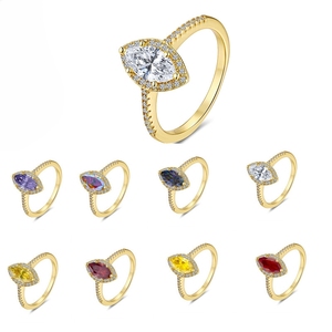 Anelli Raffinati Antiossidanti in <span class=keywords><strong>Argento</strong></span> <span class=keywords><strong>925</strong></span> Placcato Oro 18K con Moissanite Colorata Taglio Marquise da 1/2 Carato VVS, Gioielli da Matrimonio per Donne - Product Image 2