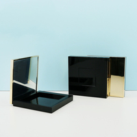 Palette de surligneur noir mat personnalisable, compact magnétique en poudre avec couvercle doré électroplaqué pour fard à joues en marque blanche