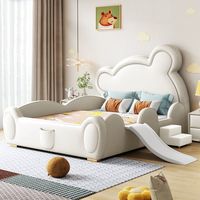 Lit enfant moderne et créatif en forme d'ours avec toboggan, cadre de lit rembourré en similicuir pour garçons et filles, mobilier pour tout-petits