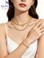 Joyería Xuping al por Mayor, Conjunto de Joyería de Moda con Cadena de Eslabones en Forma de Corazón, Chapado en Oro de 14K, para Mujer y Hombre, Collar y Pulsera