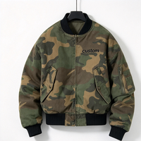 Blouson Bomber Réversible Camouflage Vintage en Sergé de Coton Col Montant Hiver Homme Fermeture Éclair Devant Matelassé Chaud Rembourré Streetwear