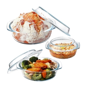 Fabbrica custom OEM forno sicuro ciotole di vetro rotondo Bakeware piatto in vetro casseruola in vetro trasparente casseruole pentole con coperto - Product Image 2