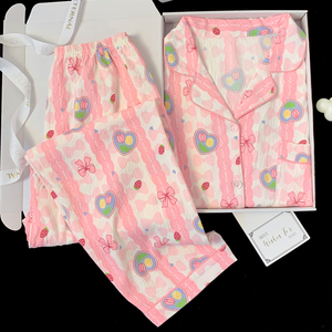 İlkbahar ve sonbahar bulutlar pamuk dışında takılabilir Loungewear çizgili baskılı uzun kollu uzun pantolon rahat pijama - Product Image 4