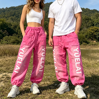 Pantalon de jogging unisexe rose délavé à l'acide avec logo personnalisé, imprimé sérigraphié, taille élastique, style streetwear tendance, décontracté pour homme