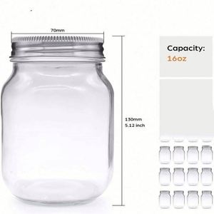 Tarro Mason de 5oz, 8oz, 12oz, 16oz, 25oz, 33oz, transparente, de grado alimenticio, hermético, para envasado y conservación, de boca ancha, con tapa de aluminio. - Product Image 6