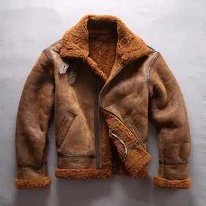 Dalian Donice B3 Bomber chaqueta de cuero genuino abrigo de piel de oveja genuina Sherpa Chaqueta Hombre