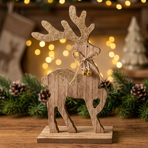 Décoration de Noël de table en forme de renne scintillant, accent décoratif en bois pour la maison - Product Image 3