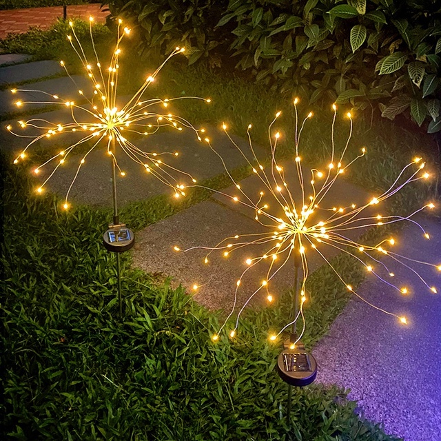 Outdoor Waterproof Solar Fireworks LED Atmosphere Light Small Garden Decorative Color Light IP65 ROHS Certified Copper Plastic