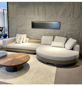 Canapé sectionnel italien en cuir véritable au design minimaliste Canapé de salon à cadre en bois massif Ensemble de canapés haut de gamme Meubles pour villa - Product Image 5