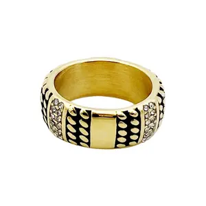 French Vintage Fashion Personality Ring Stainless Steel Electroplated Black Pattern Diamond Ring Women's New Jewelry