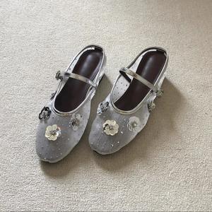 Zapatillas de Ballet Francesas con Lentejuelas y Flores, de Boca Baja, con Suela de Goma, Parte Superior de Cuero Genuino, Impermeables, Casuales para Mujer - Product Image 3