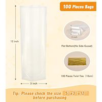 Sacs en cellophane à fond plat, 5x3x12 pouces, transparents avec attaches torsadées, 100 pièces pour emballage cadeau