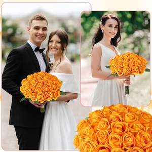 Fleurs artificielles <span class=keywords><strong>orange</strong></span> et noires en soie, pétales de rose artificiels, roses à longue tige pour la Saint-Valentin, bouquet de mariage, décoration de fête à domicile - Product Image 2