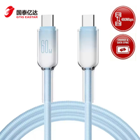Kabel Pengisian Daya Super Cepat Crystal Clear 60W Tipe-C ke C Berbahan Nilon Kepang PD untuk Kamera, Konduktor Tembaga Murni, Panjang 1m