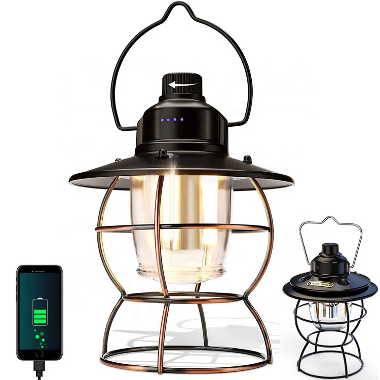 Новый светильник Type C с зарядкой от USB, уличный светильник для кемпинга, подвесной светильник с внешним аккумулятором и регулируемой яркостью, светодиодные ретро-лампы, винтажный фонарь для кемпинга