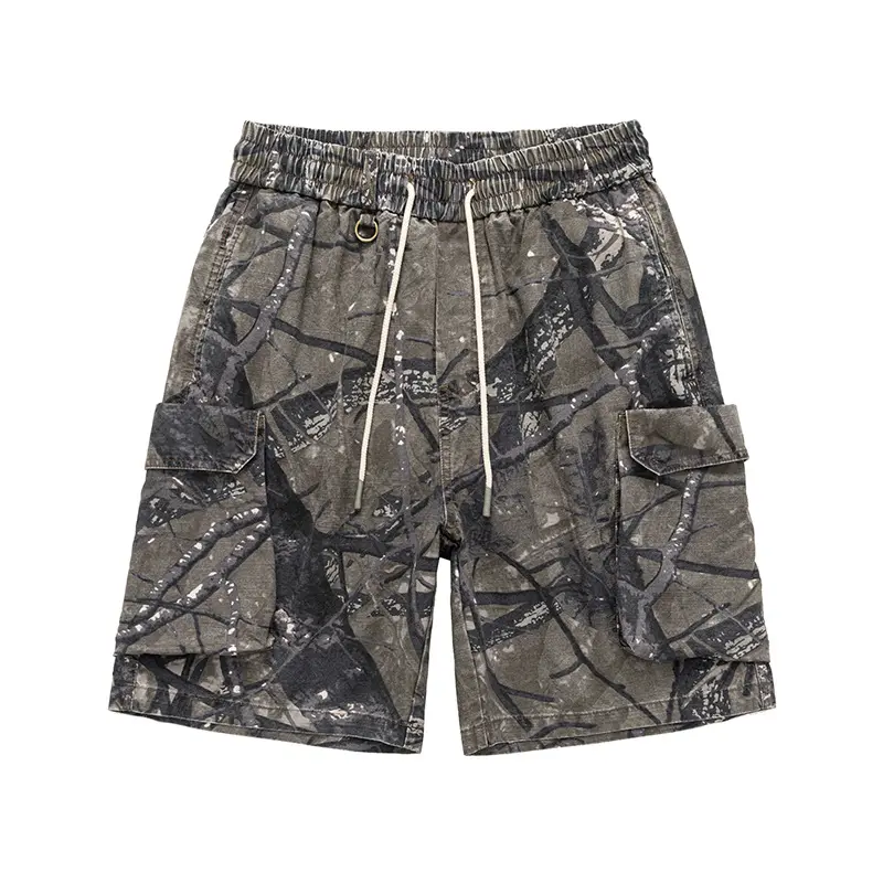 Vijfkwart Werkkleding Outdoor Losse, Rechte Polyester Camouflageboard Heren Shorts