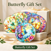 Sous-verre rond en verre imprimé UV, motif papillon floral, pour décoration de tasses à café, thé et autres boissons, idéal pour la maison
