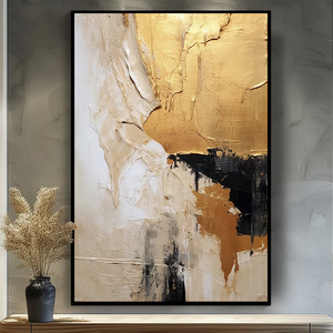 Quadro Astratto Dipinto a Mano <span class=keywords><strong>in</strong></span> Acrilico per Camere d'Albergo, Appartamenti e Resort, Disponibile <span class=keywords><strong>in</strong></span> Nero, Beige, Oro, Bianco - Product Image 1