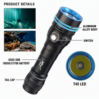 Lampe de plongée à haute capacité avec batterie 21700 4000mAh, 4 modes, IPX8, étanche, en alliage d'aluminium SST40, lampe de plongée sous-marine