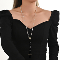 Nouveau Y Forme Vierge Marie De Guadalupe Zircon Coeur Pendentif Collier Plaqué Or Perle Chapelet Croix Collier