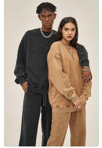 420GSM 100% algodón lavado ácido sudadera en blanco peso pesado Vintage Oversized Unisex algodón cuello redondo sudadera - Product Image 3