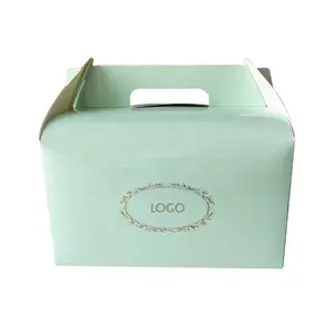 Large Gable Treat Box with Handle Logo Cake Carrier Container Customized Food Bakery/Pastry Party Favor Goodie Paper Gift Box