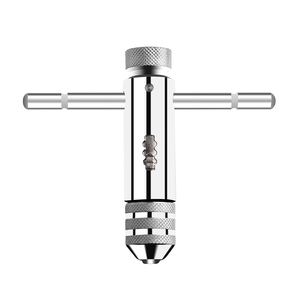 Clé <span class=keywords><strong>porte</strong></span>-taraud <span class=keywords><strong>à</strong></span> <span class=keywords><strong>cliquet</strong></span> <span class=keywords><strong>à</strong></span> poignée en T argentée réglable avec M3-M8 3mm-8mm filetage de vis <span class=keywords><strong>à</strong></span> la machine bouchon métrique robinet en forme de T - Product Image 1