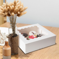 Caja de Embalaje para Donuts Blanca Lista para Enviar con Ventana Transparente, Diseño Gráfico, Caja para Galletas Directo de Fábrica para Uso Alimentario