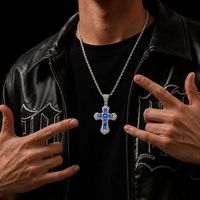 Collier pendentif croix Hip Hop entièrement serti de zircons cubiques multicolores en cuivre, effet arc-en-ciel, bijou de cou unisexe pour rappeur