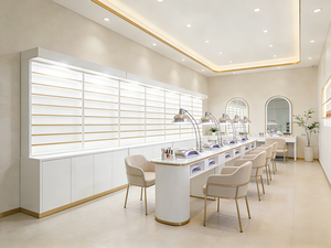 Custom Luxury Wooden <strong>Wall</strong> Stand Salon Furniture Nail Polish Rack <strong>Display</strong> <strong>Cabinet</strong> with LED Light - Product Image 4