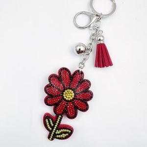 Porte-clés marguerite en strass, fleur en velours coréen avec strass thermocollés, pendentif de sac à pompon, breloque florale pour sac à main femme, cadeau - Product Image 4