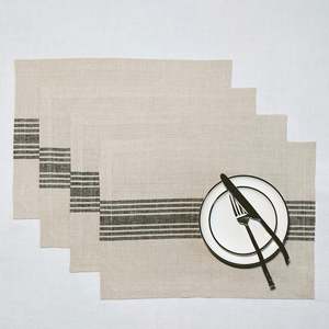 Napperons en lin rayés pour les acheteurs de l'hôtellerie commerciale, avec rayures tissées et bords ourlés, pour la restauration - Product Image 1