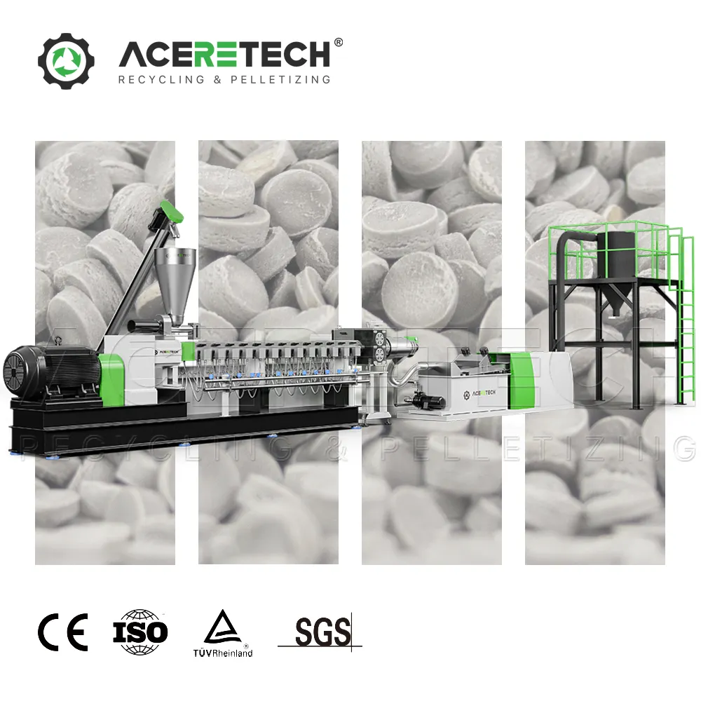 Extrusora de pelotas de plástico para reciclagem de PVC PP PE ABS 200-1000 kg/h personalizada Máquina granuladora de extrusão de parafuso duplo ATE