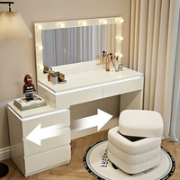 Table de toilette multifonctionnelle pour chambre à coucher, table de maquillage moderne blanche avec miroir et tabouret